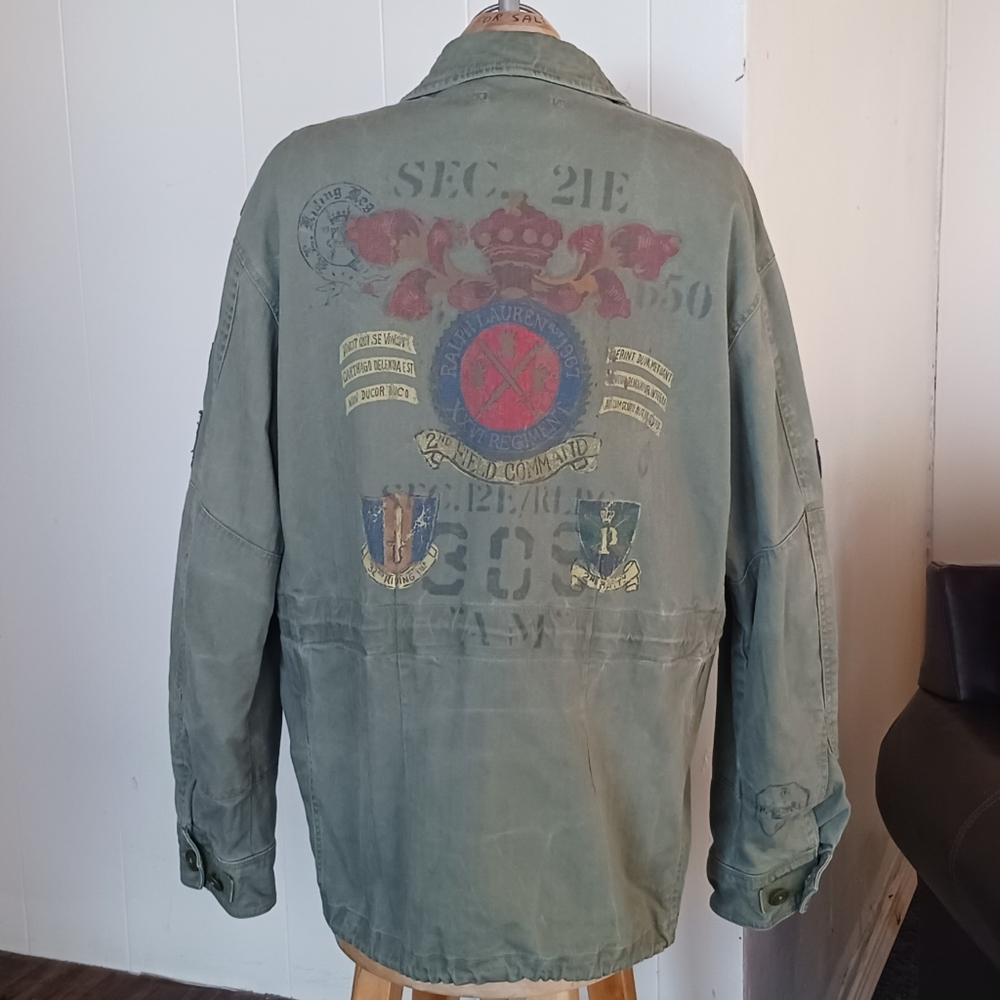Polo Ralph Lauren Painted Logo Cotton Military Field Jacket- Men's XL Tall TG - Picture 6 of 11
